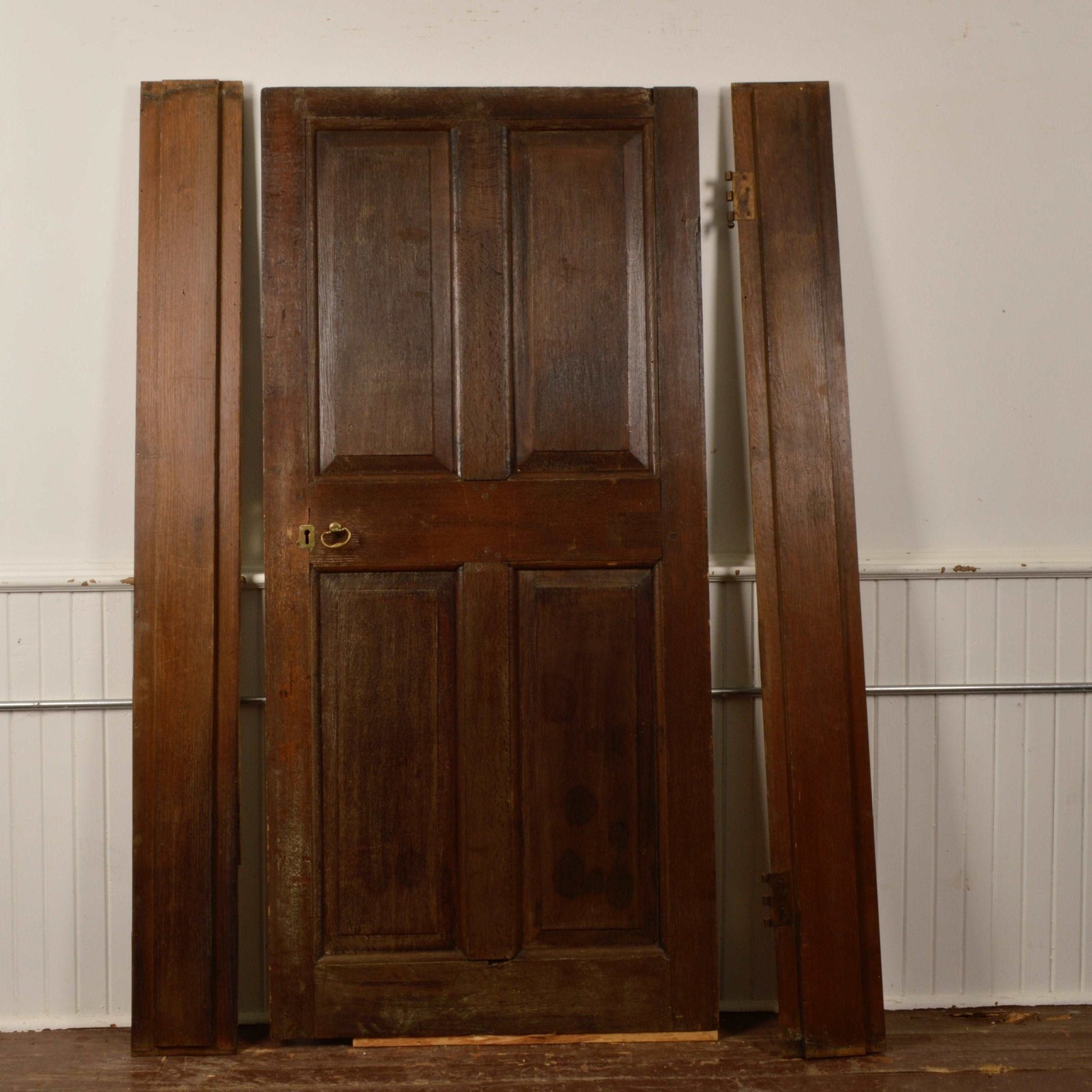 18th Century Oak Door w. Solid Brass Rim Lock - Salvage-Garden