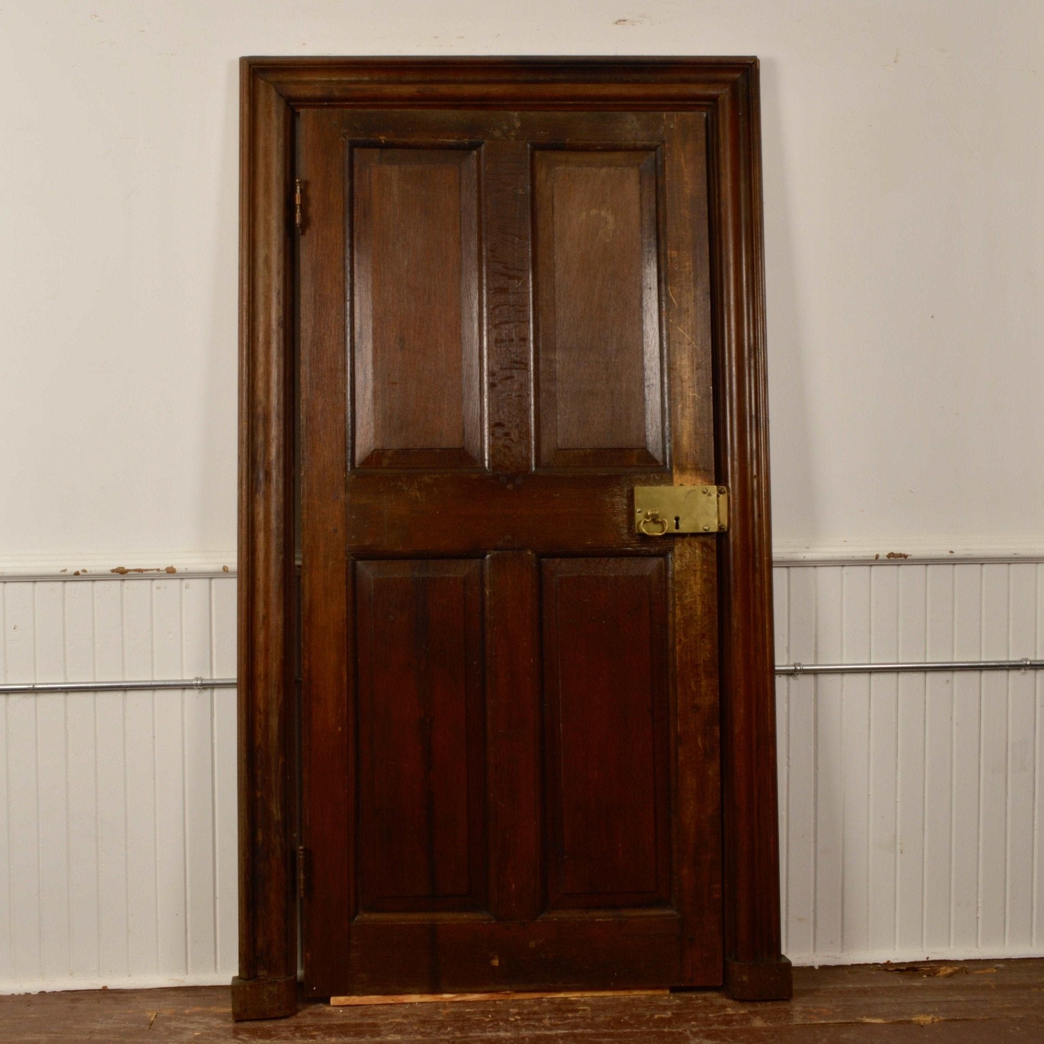 18th Century Oak Door w. Solid Brass Rim Lock - Salvage-Garden