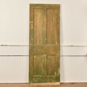 19 Century Four Panel Door with Chippy Green Paint - Salvage-Garden