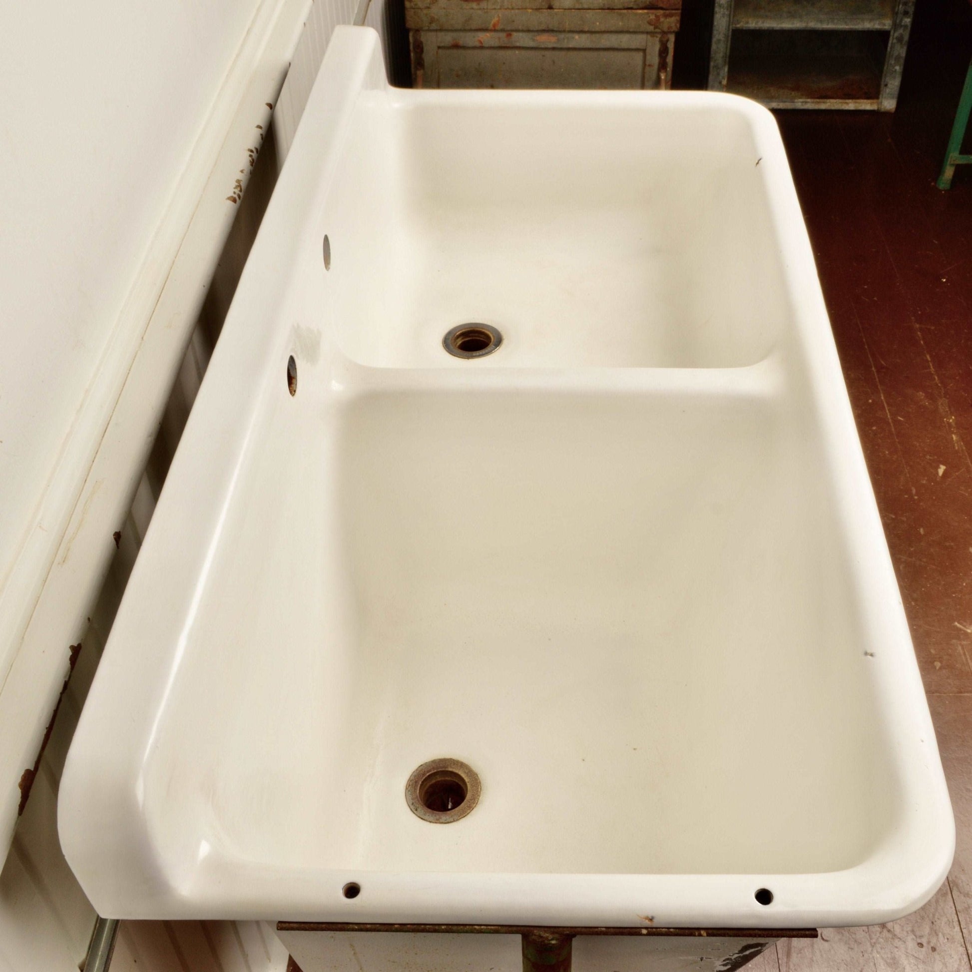 1940 Cast Iron Double Sink with Brass Fittings - Salvage-Garden