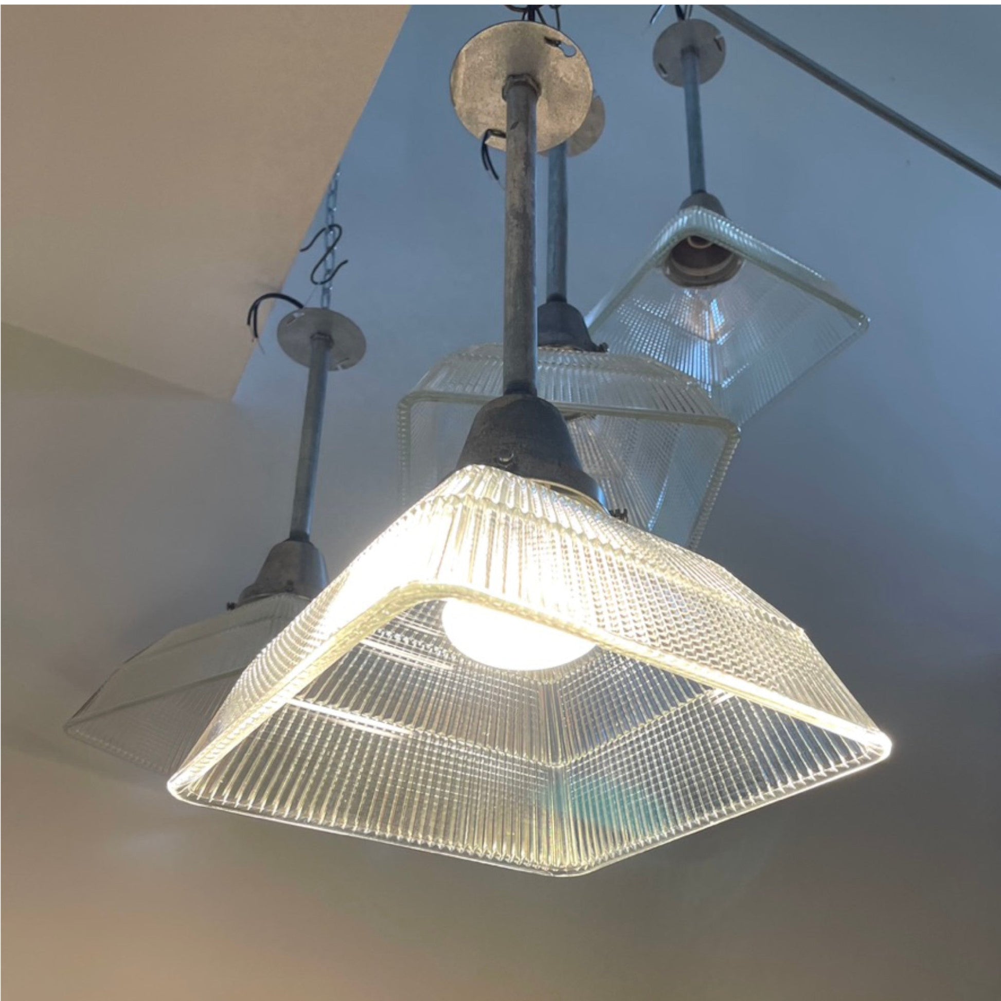 1940's Square Holophane Pendant Lights - Salvage-Garden