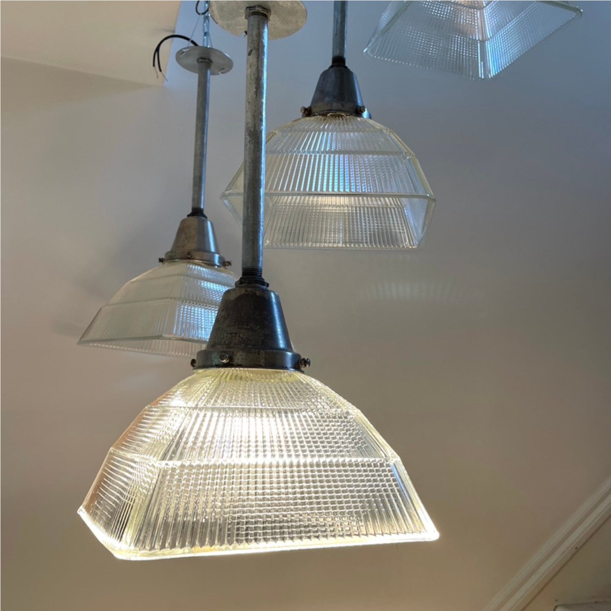 1940's Square Holophane Pendant Lights - Salvage-Garden