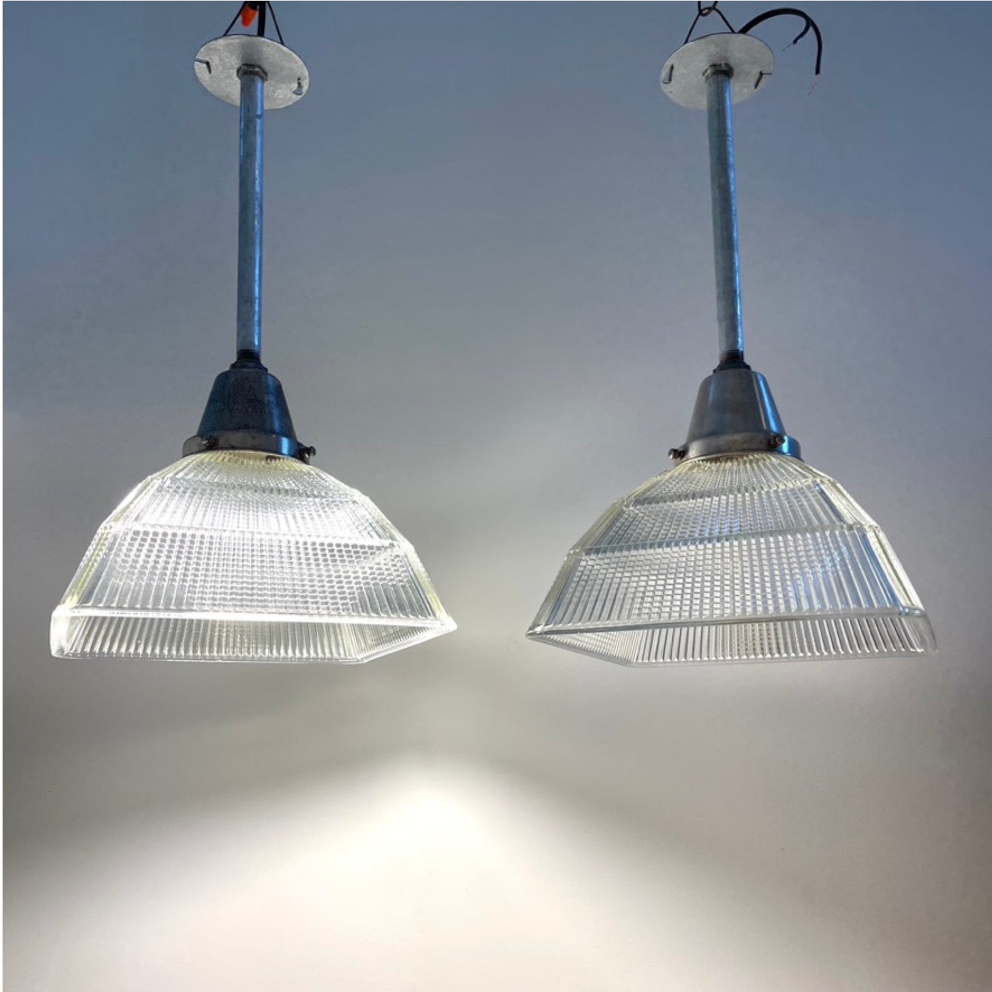 1940's Square Holophane Pendant Lights - Salvage-Garden