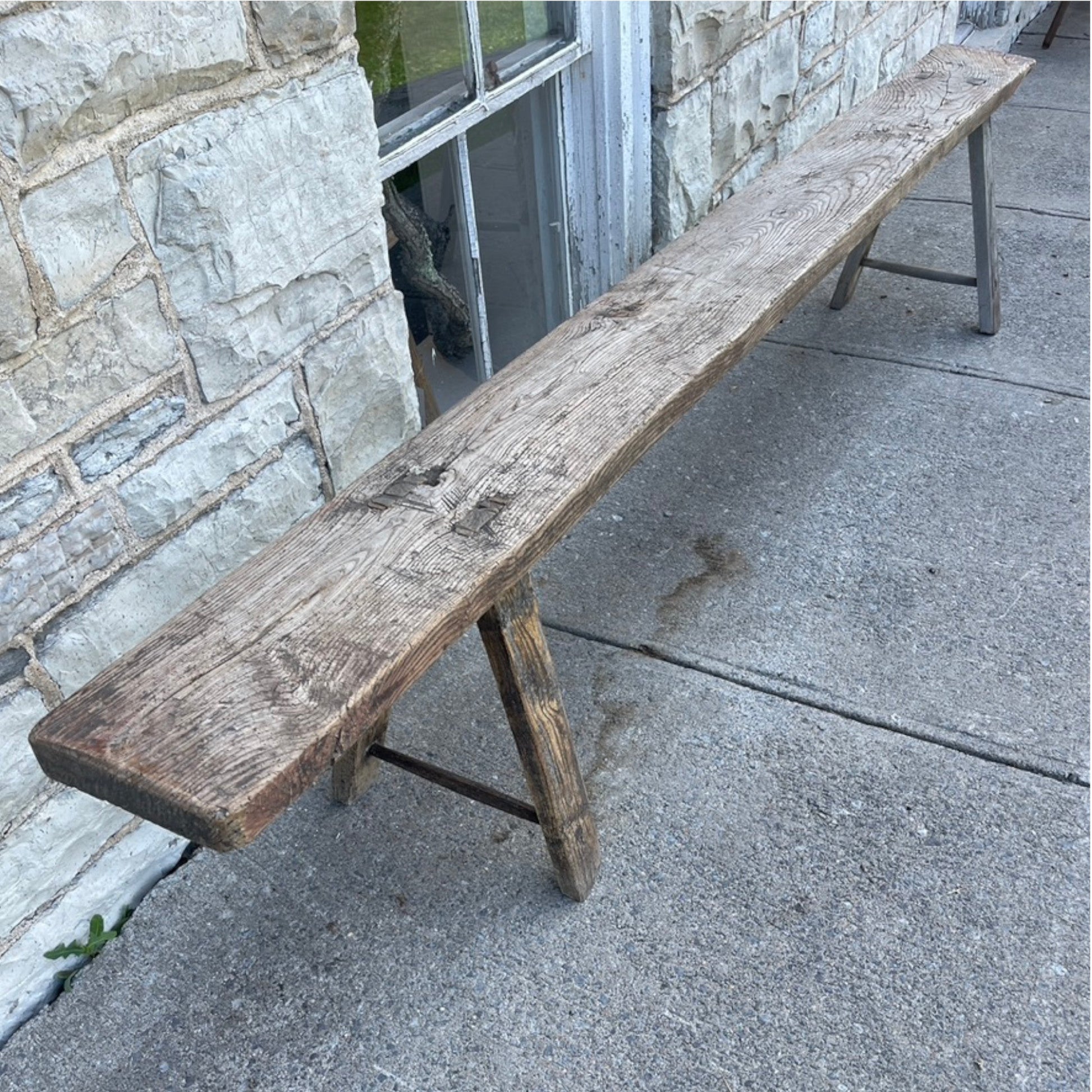 19th Century Rustic Wood Bench - Salvage-Garden