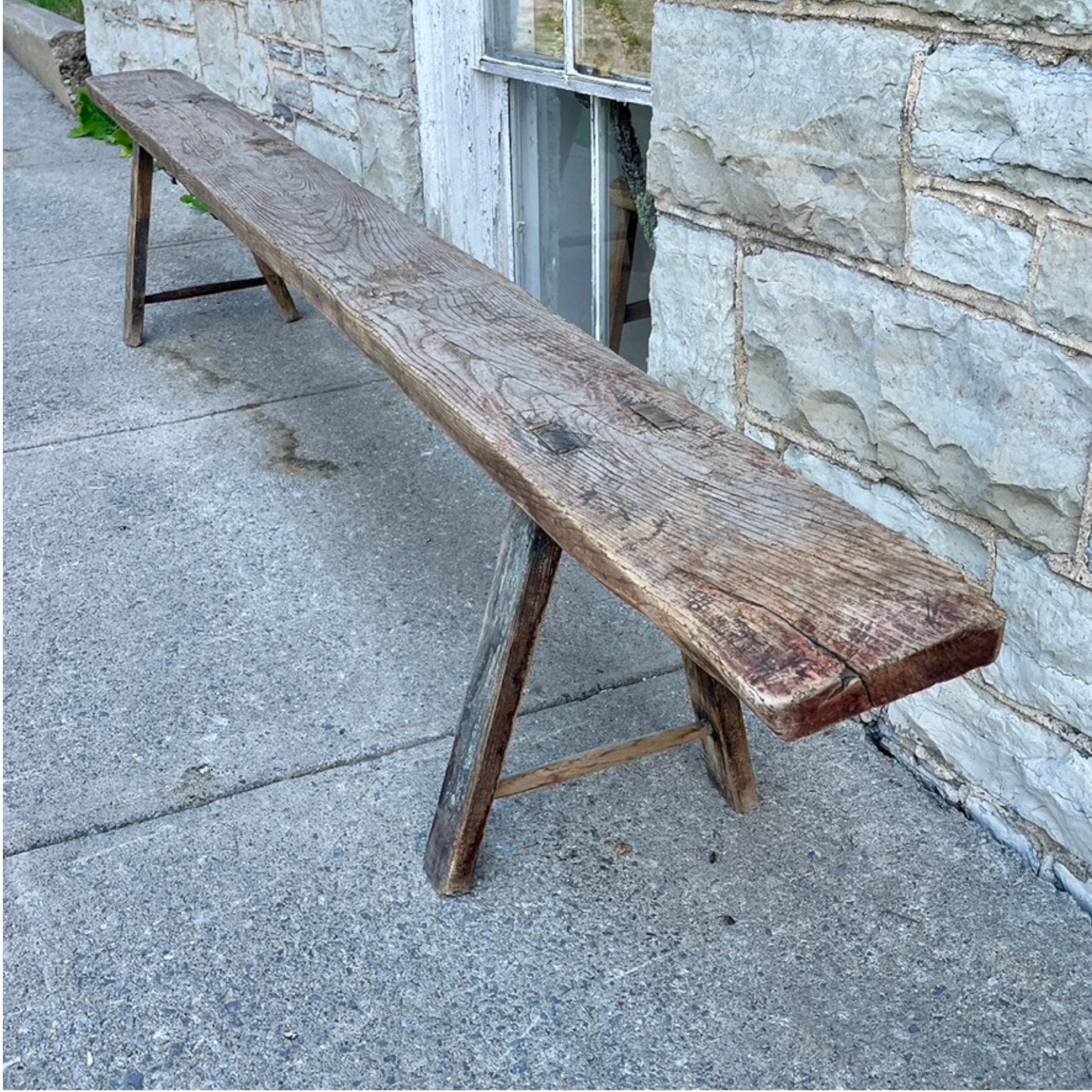 19th Century Rustic Wood Bench - Salvage-Garden