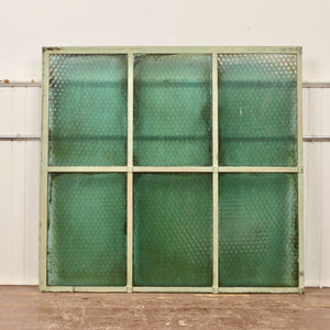 6 Lite Factory Window With Green Chicken Wire Glass Salvage-Garden