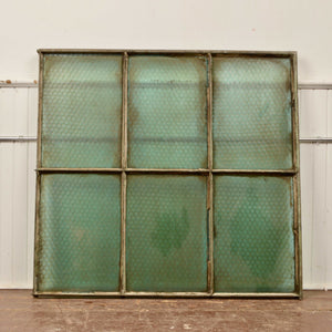 6 Lite Factory Window With Green Chicken Wire Glass Salvage-Garden