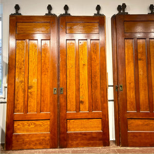 Antique 5 Panel Pocket Doors With Rollers and Track - Salvage-Garden