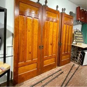 Antique 5 Panel Pocket Doors With Rollers and Track - Salvage-Garden