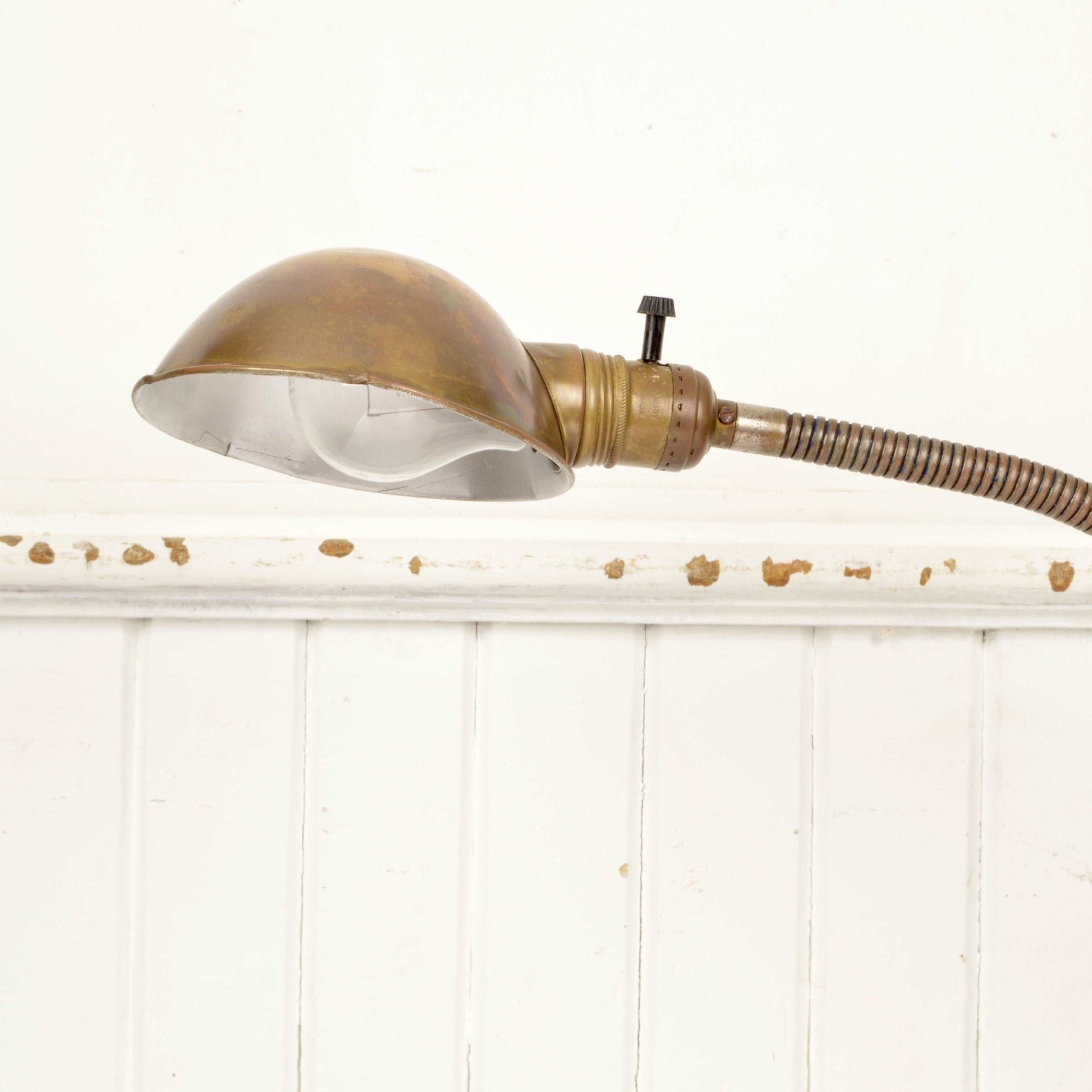 Antique Brass Gooseneck Lamp By Almond Mfg. Brooklyn NY c. 1910 - Salvage-Garden