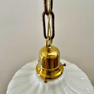Antique Brass Pendant Light With Ribbed Milk Glass Shade - Salvage-Garden