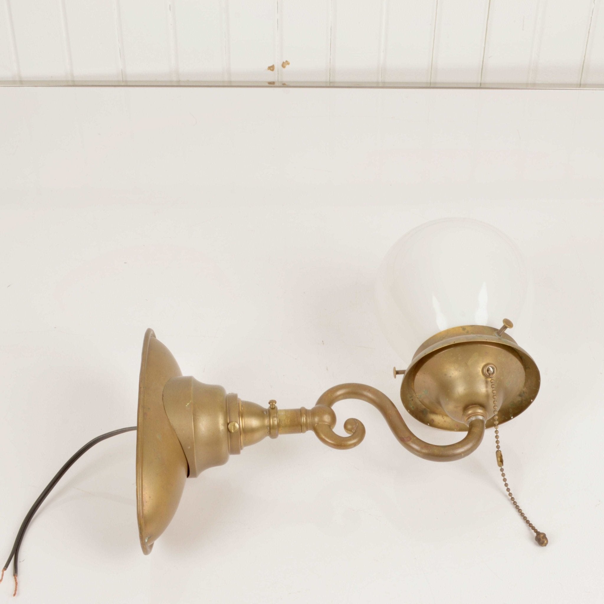 Antique Cast Brass Sconce With Milk Glass Shade - Salvage-Garden