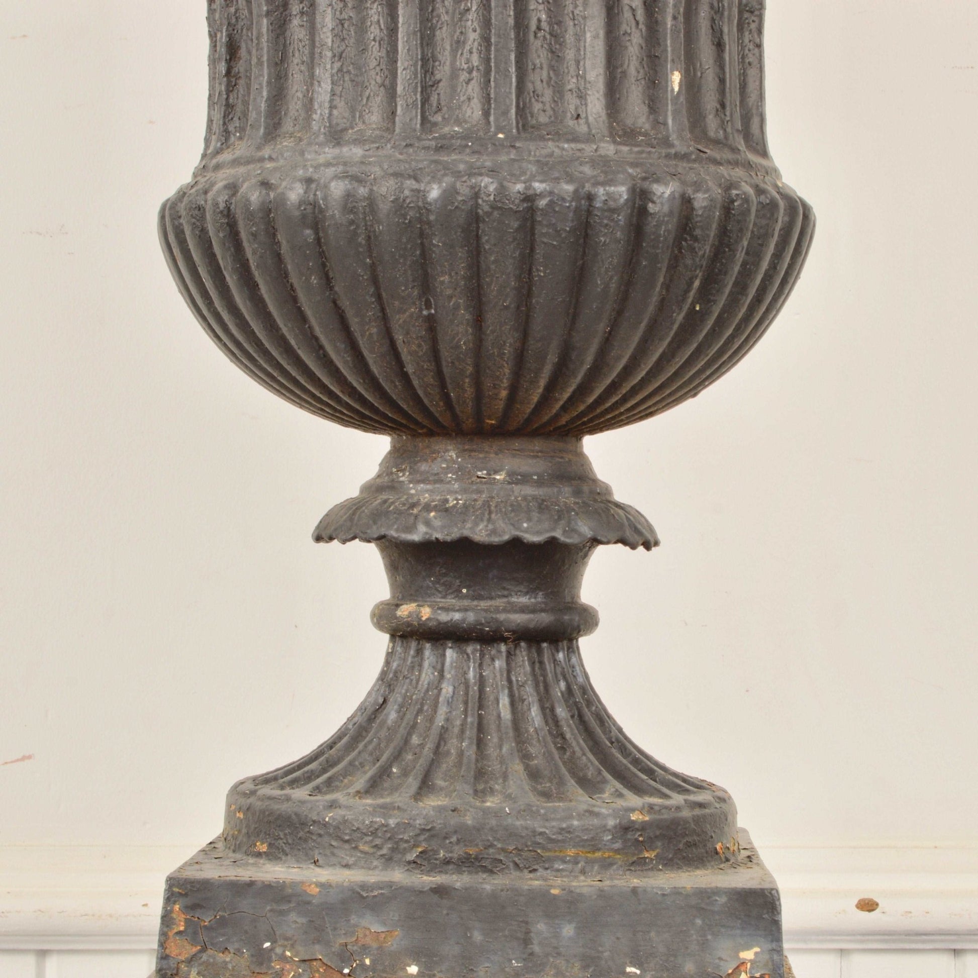 Antique Cast Iron Campana Style Urn With Plinth - Salvage-Garden