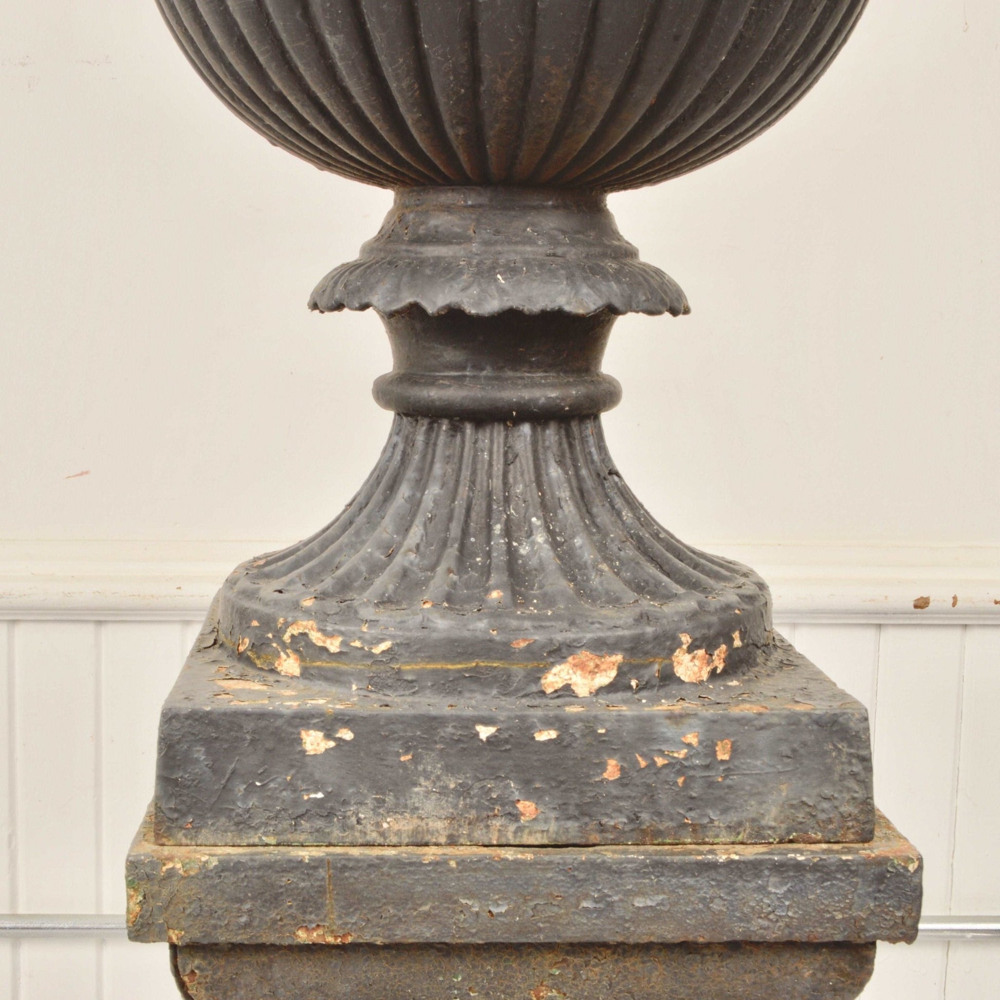 Antique Cast Iron Campana Style Urn With Plinth - Salvage-Garden