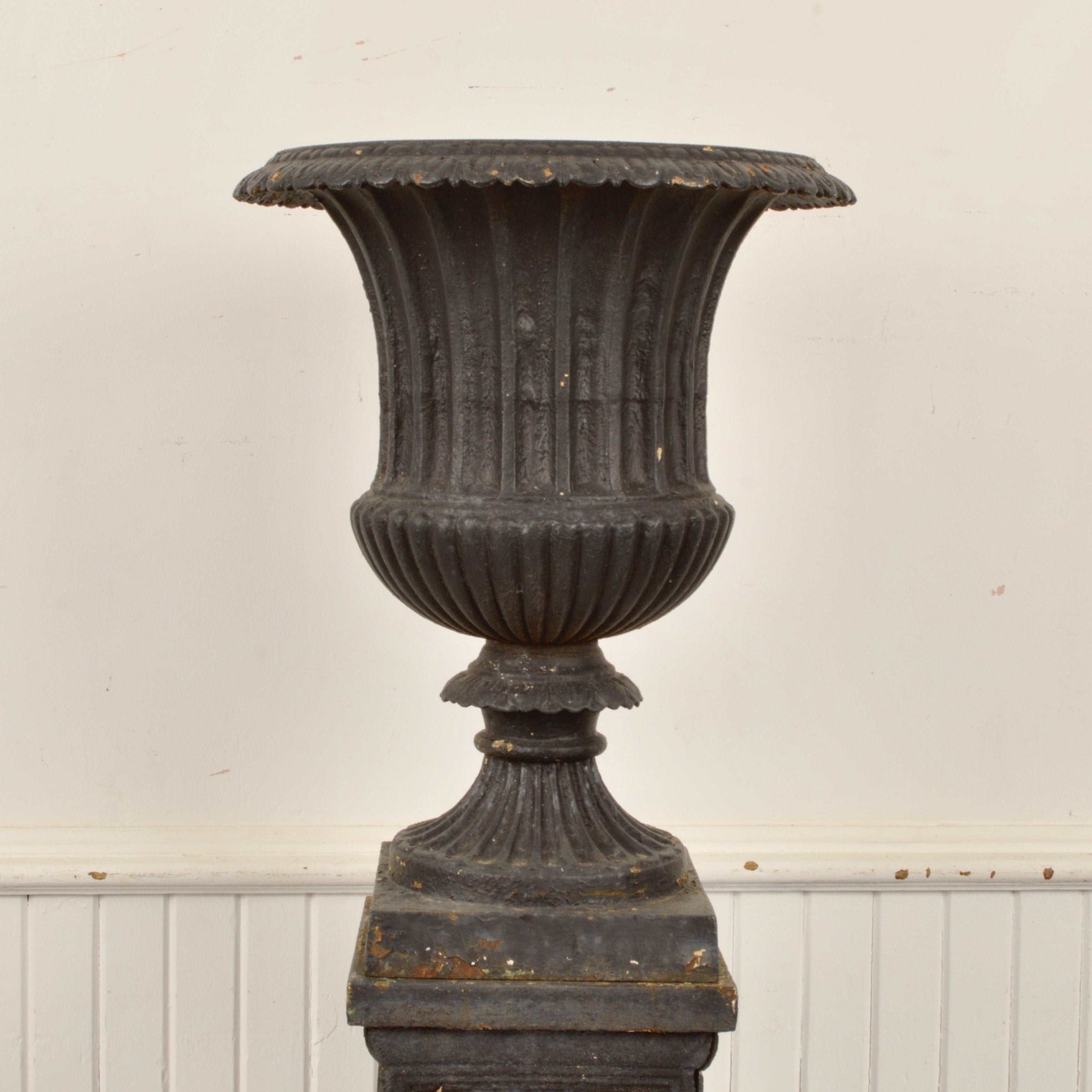 Antique Cast Iron Campana Style Urn With Plinth - Salvage-Garden