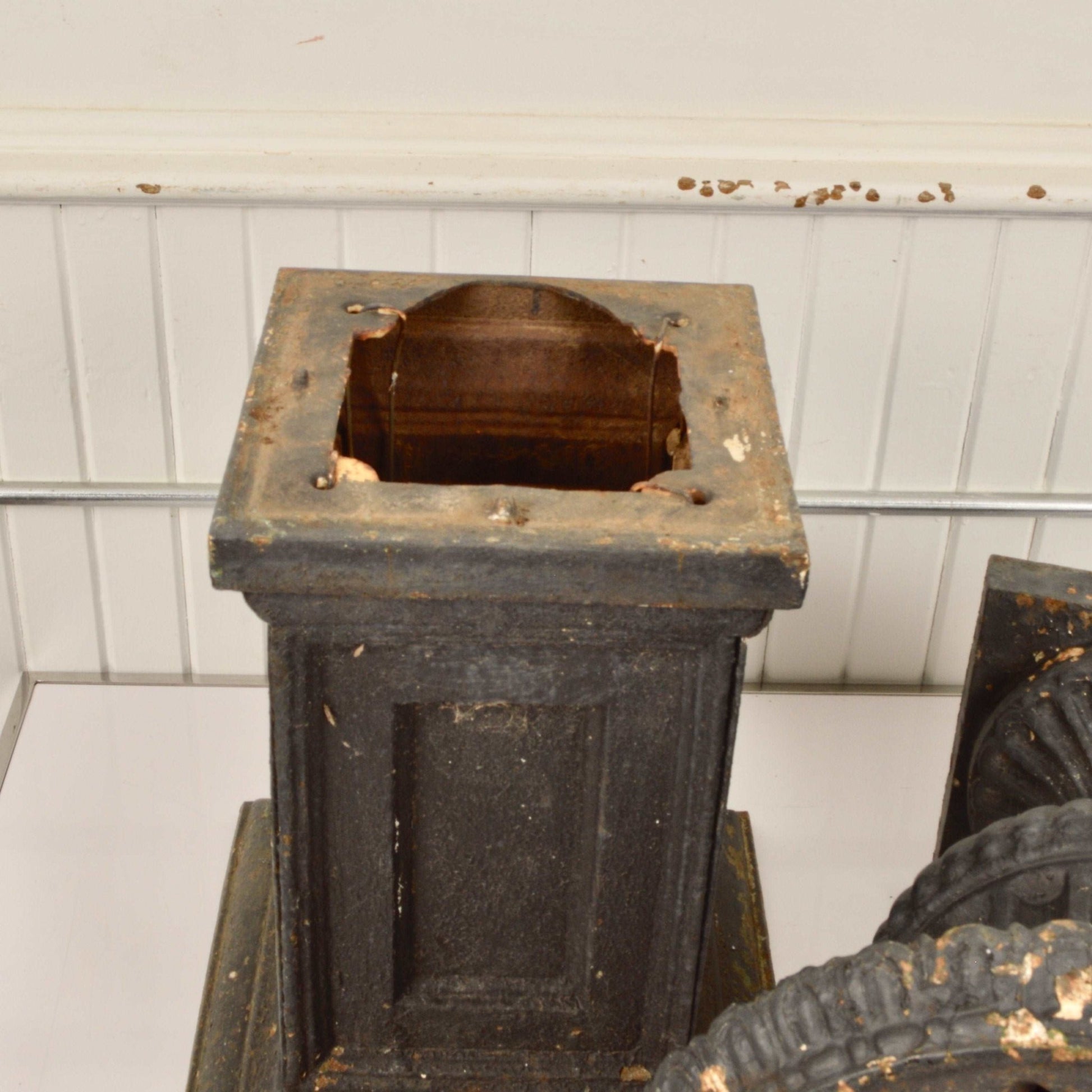 Antique Cast Iron Campana Style Urn With Plinth - Salvage-Garden