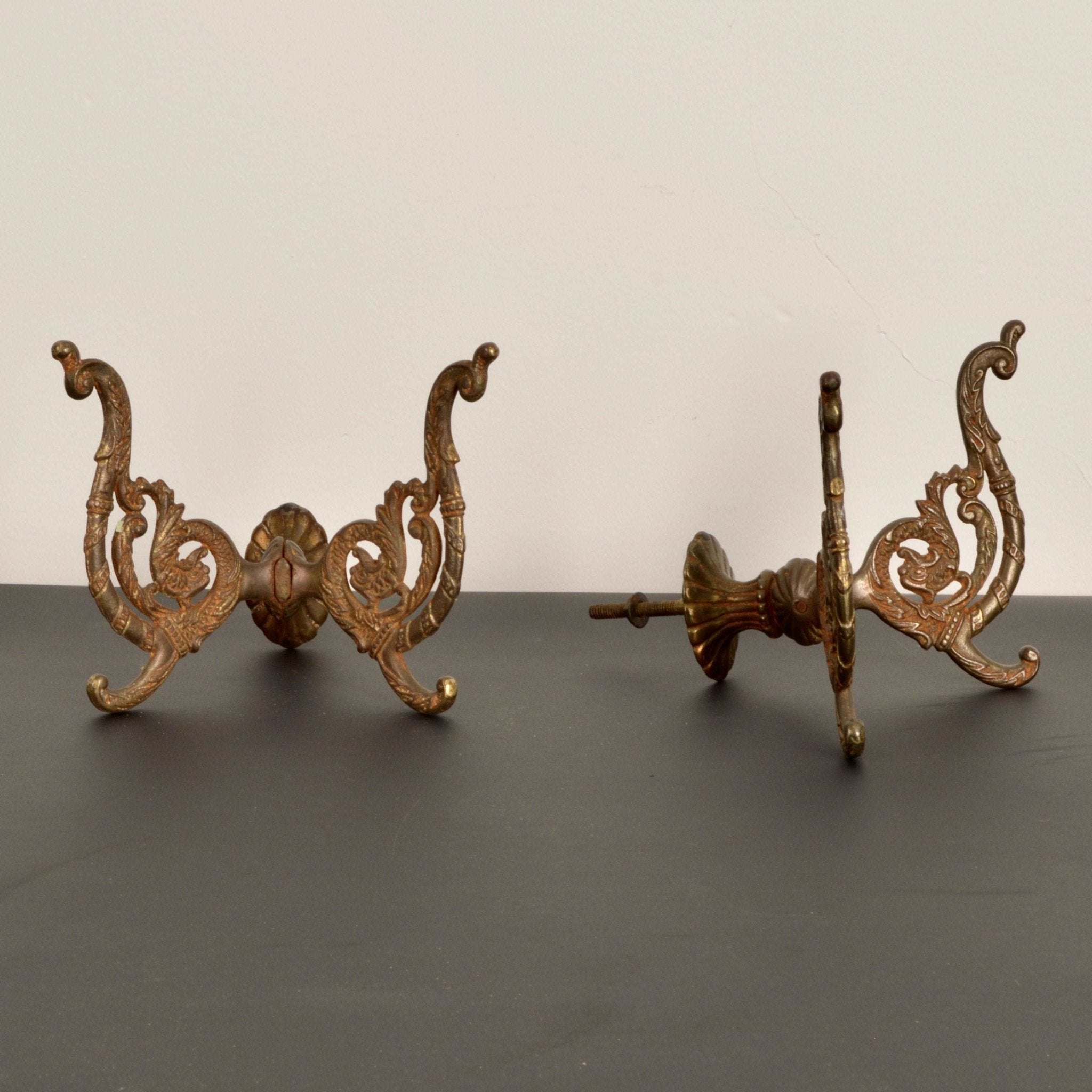 Antique Cast Iron Double Hall Tree Hooks - Salvage-Garden