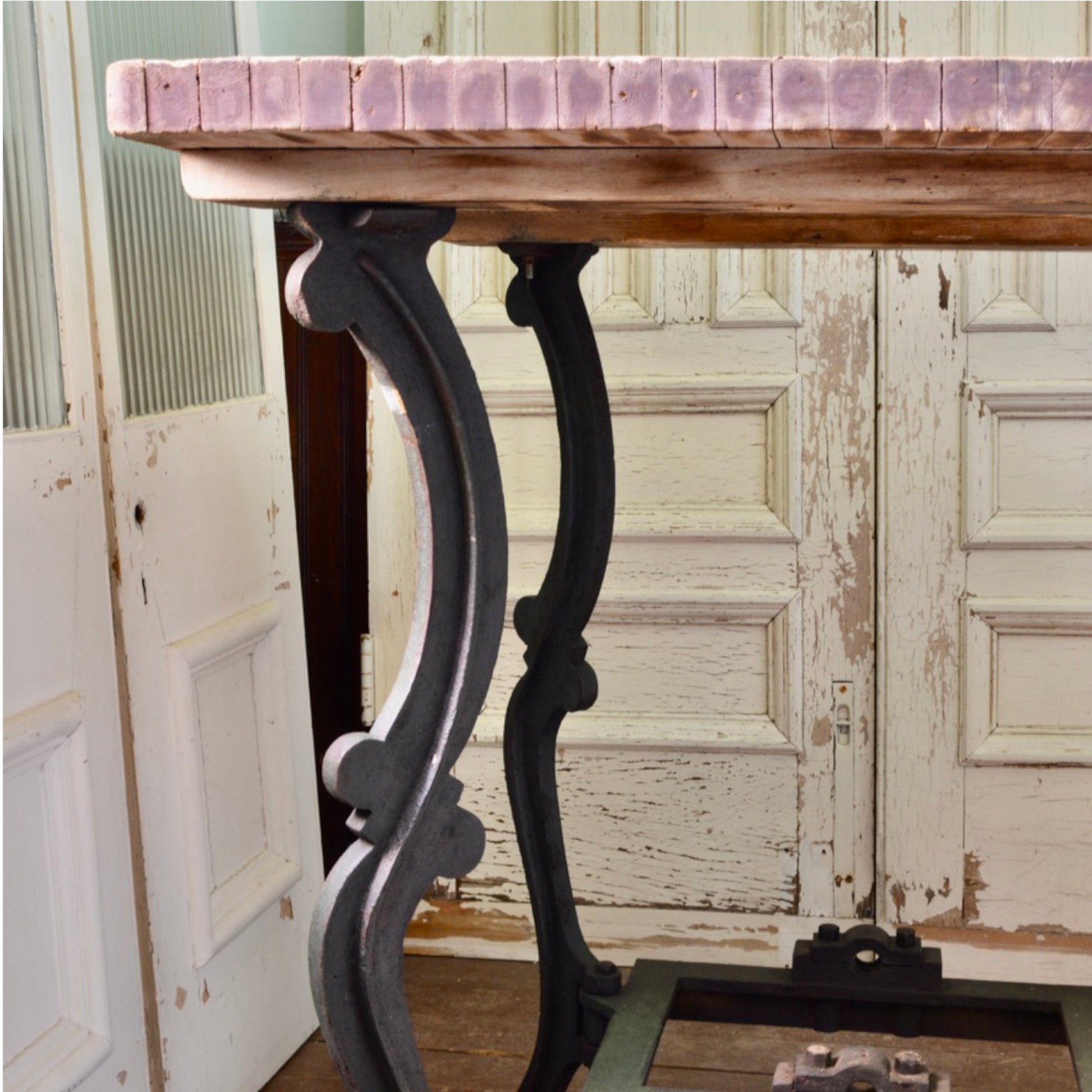 Antique Cast Iron Industrial Table - Salvage-Garden