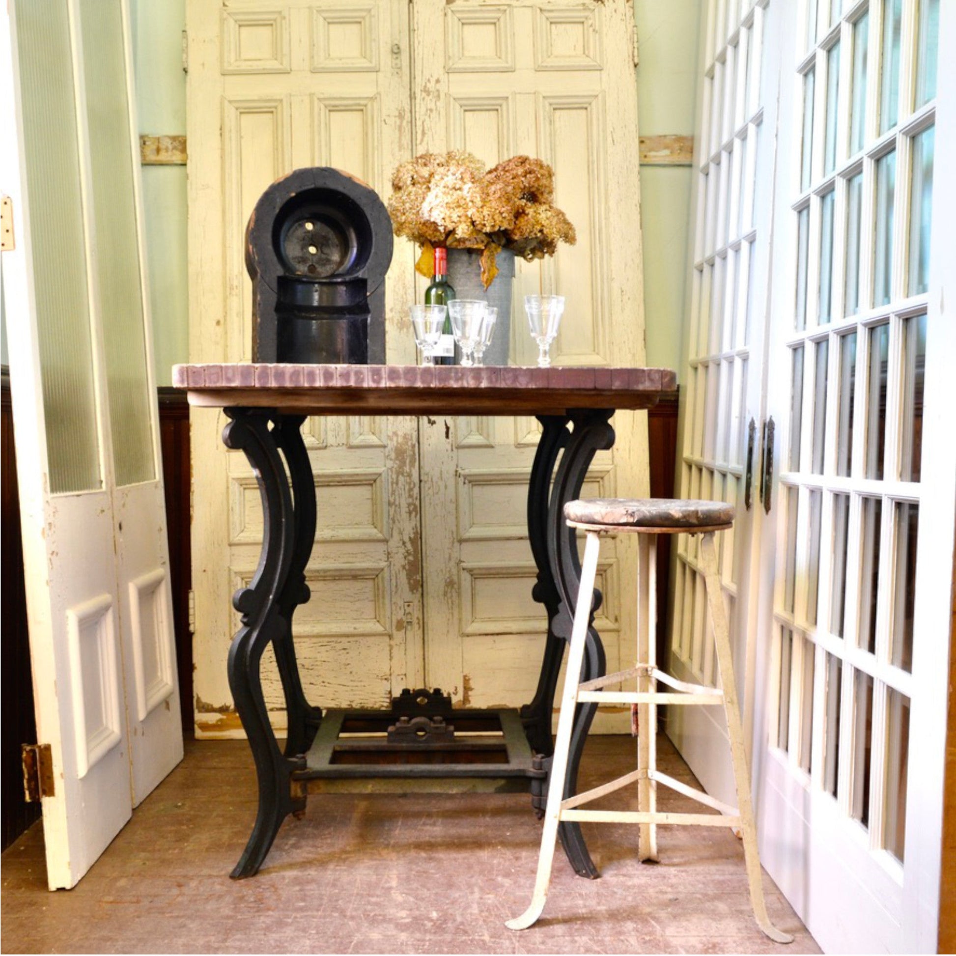 Antique Cast Iron Industrial Table - Salvage-Garden