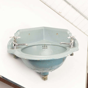 Antique Enamelled Cast Iron Corner Sink - Salvage-Garden