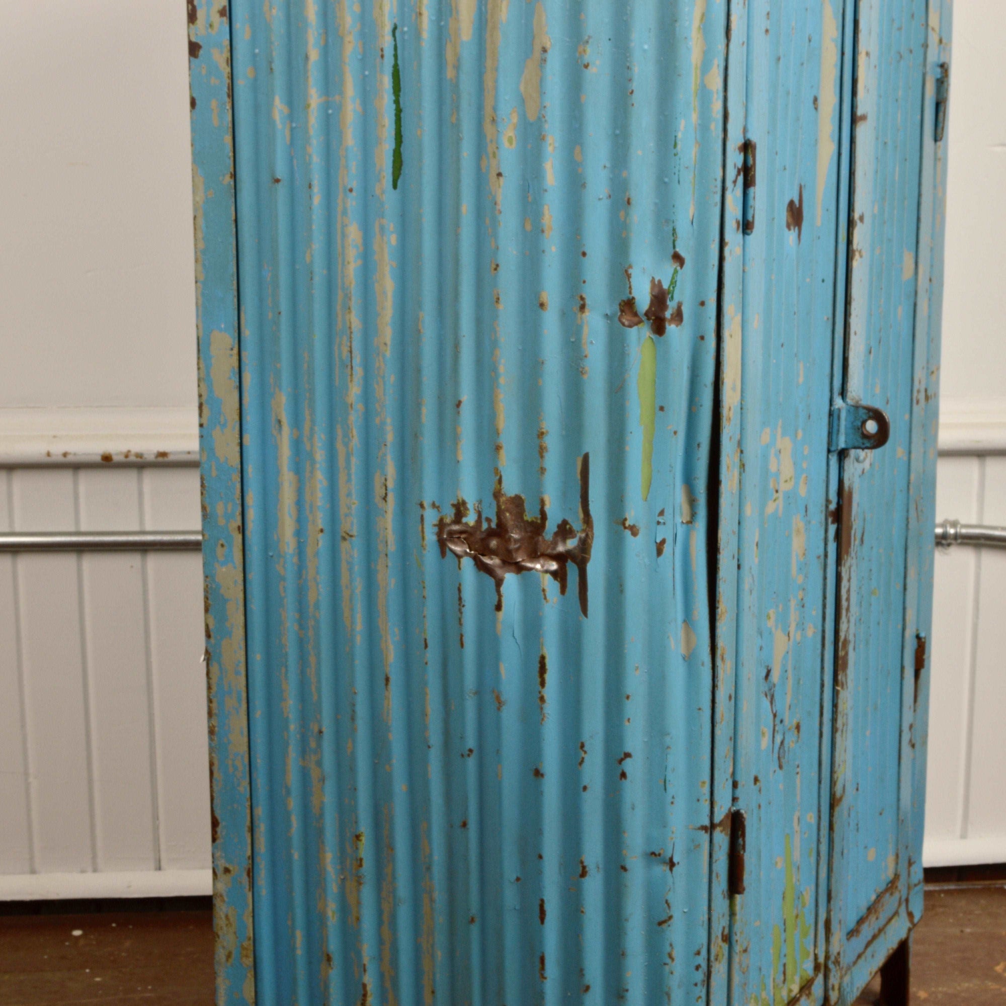 Antique European Industrial Corrugated Metal Cabinet Salvage-Garden
