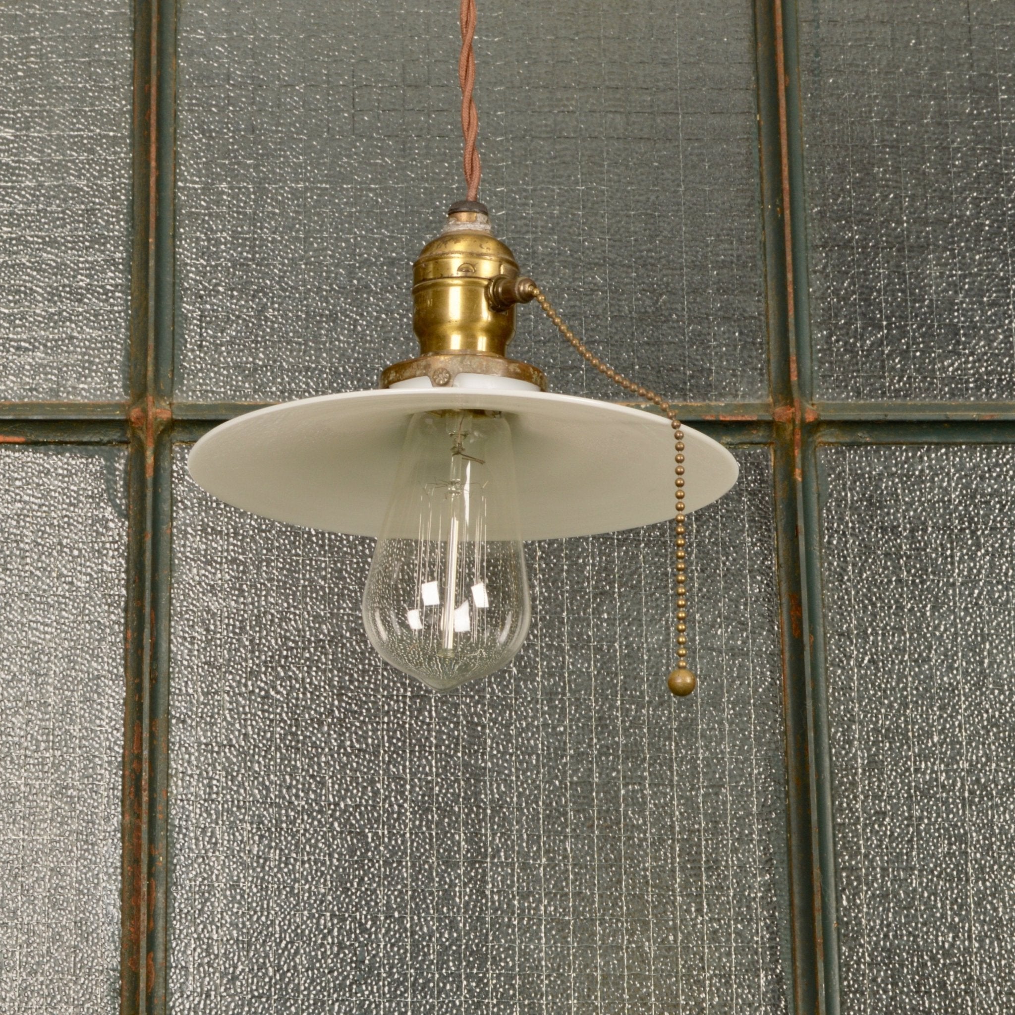 Antique Industrial Light Fixture With Milk Glass Shade - Salvage-Garden