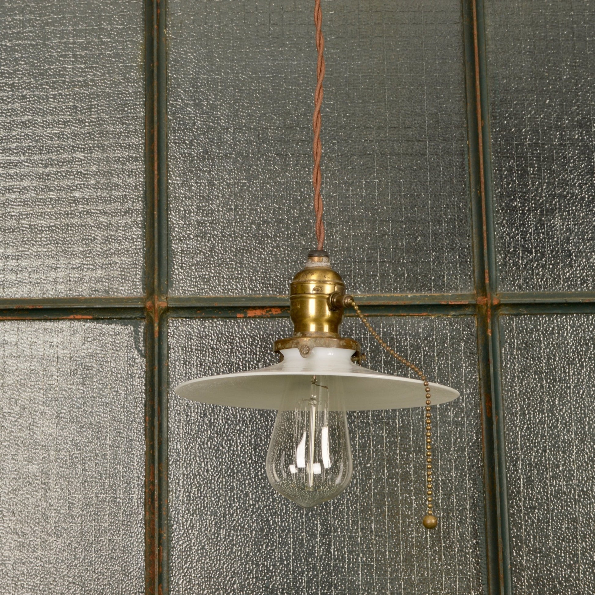 Antique Industrial Light Fixture With Milk Glass Shade - Salvage-Garden