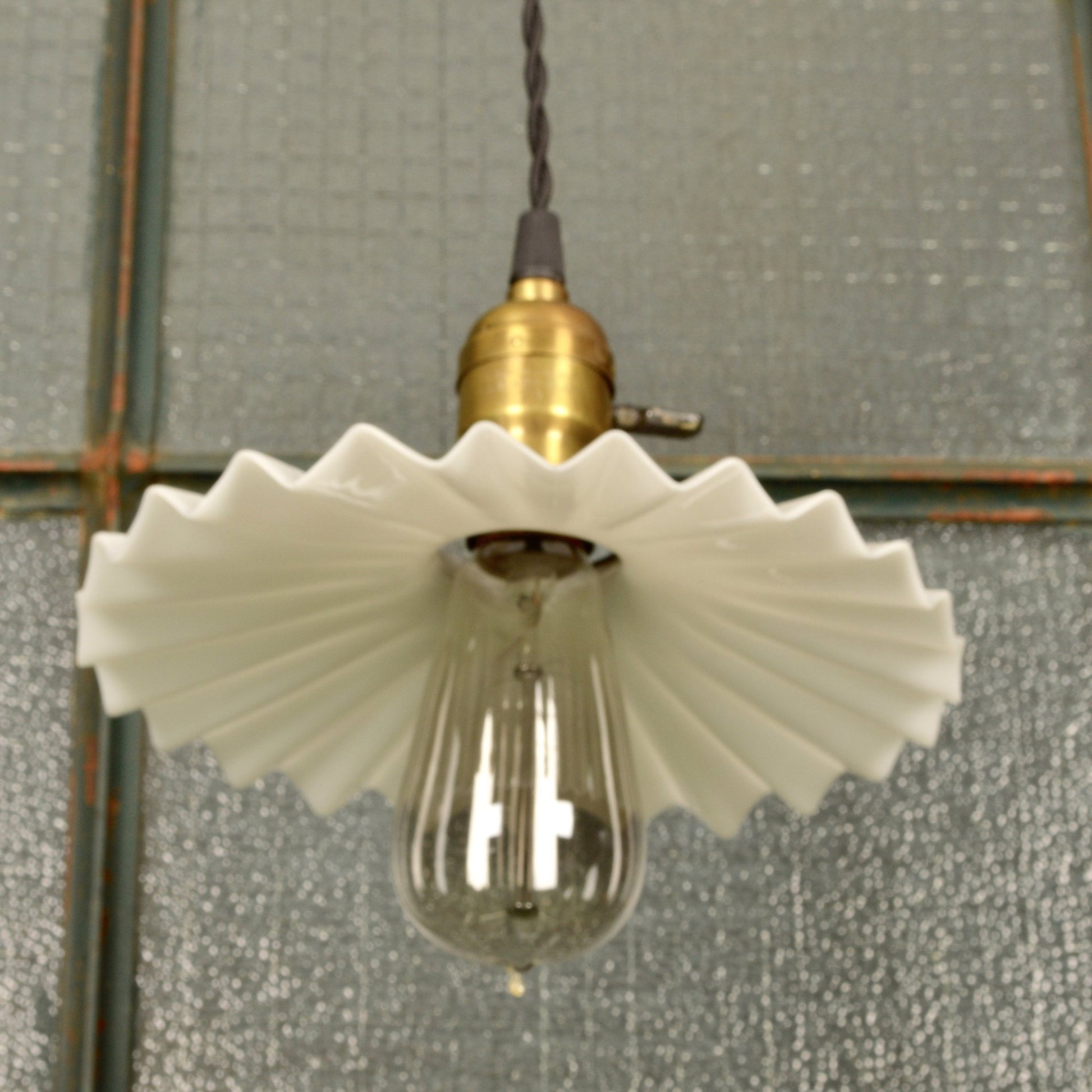 Antique Industrial Light With Milk Glass Shade - Salvage-Garden