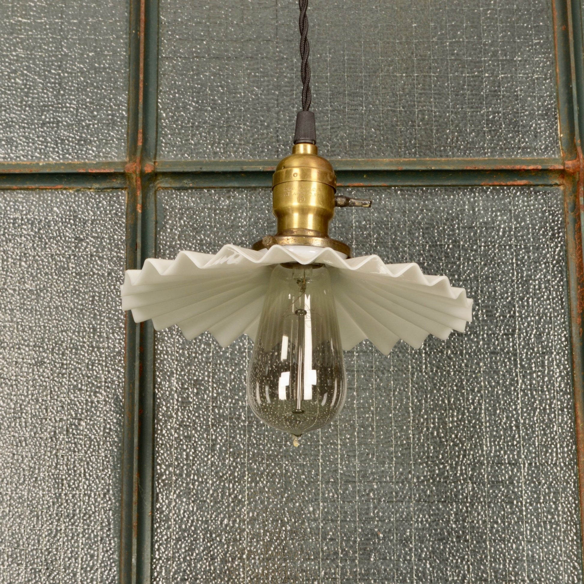 Antique Industrial Light With Milk Glass Shade - Salvage-Garden