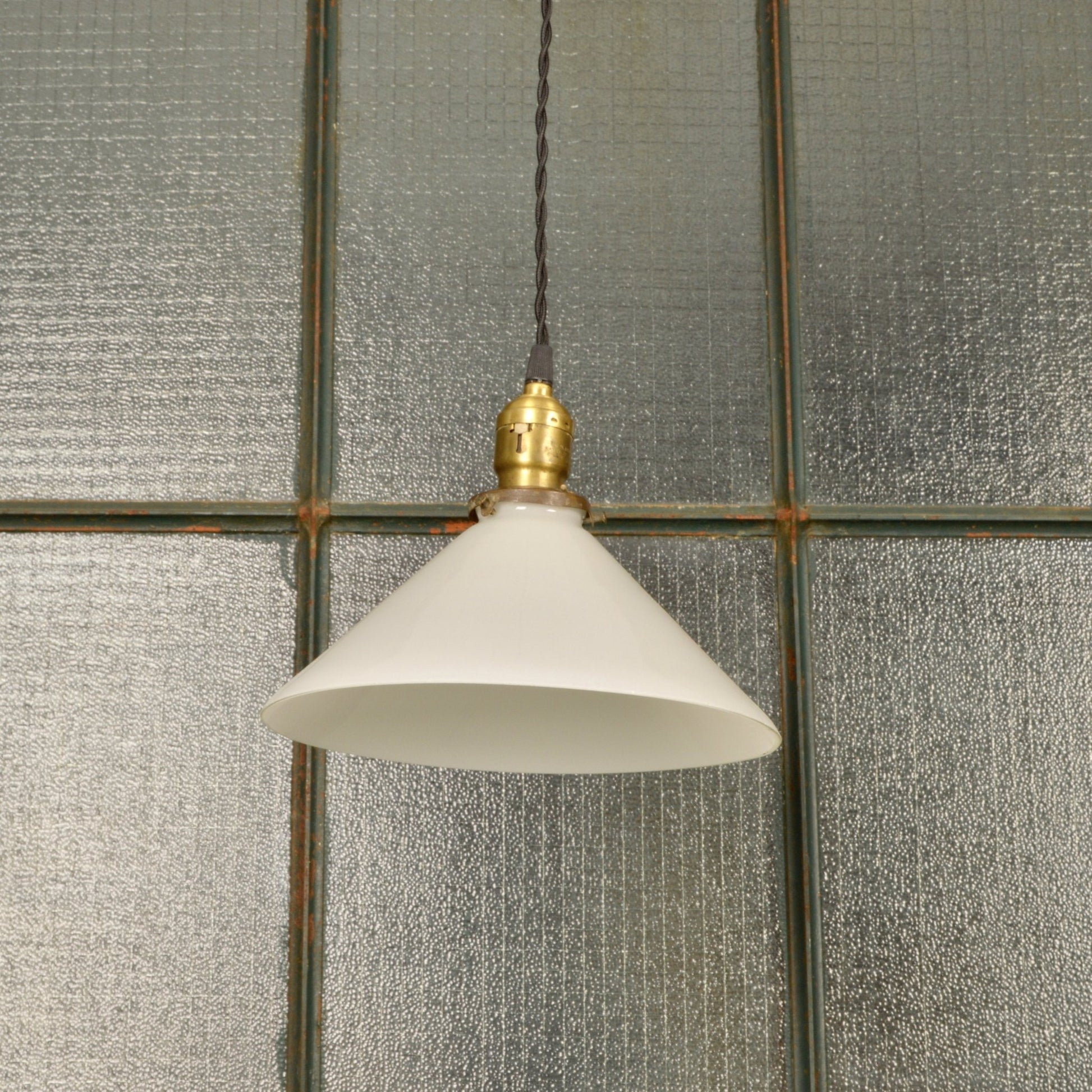 Antique Industrial Pendant Light With Milk Glass Shade - Salvage-Garden