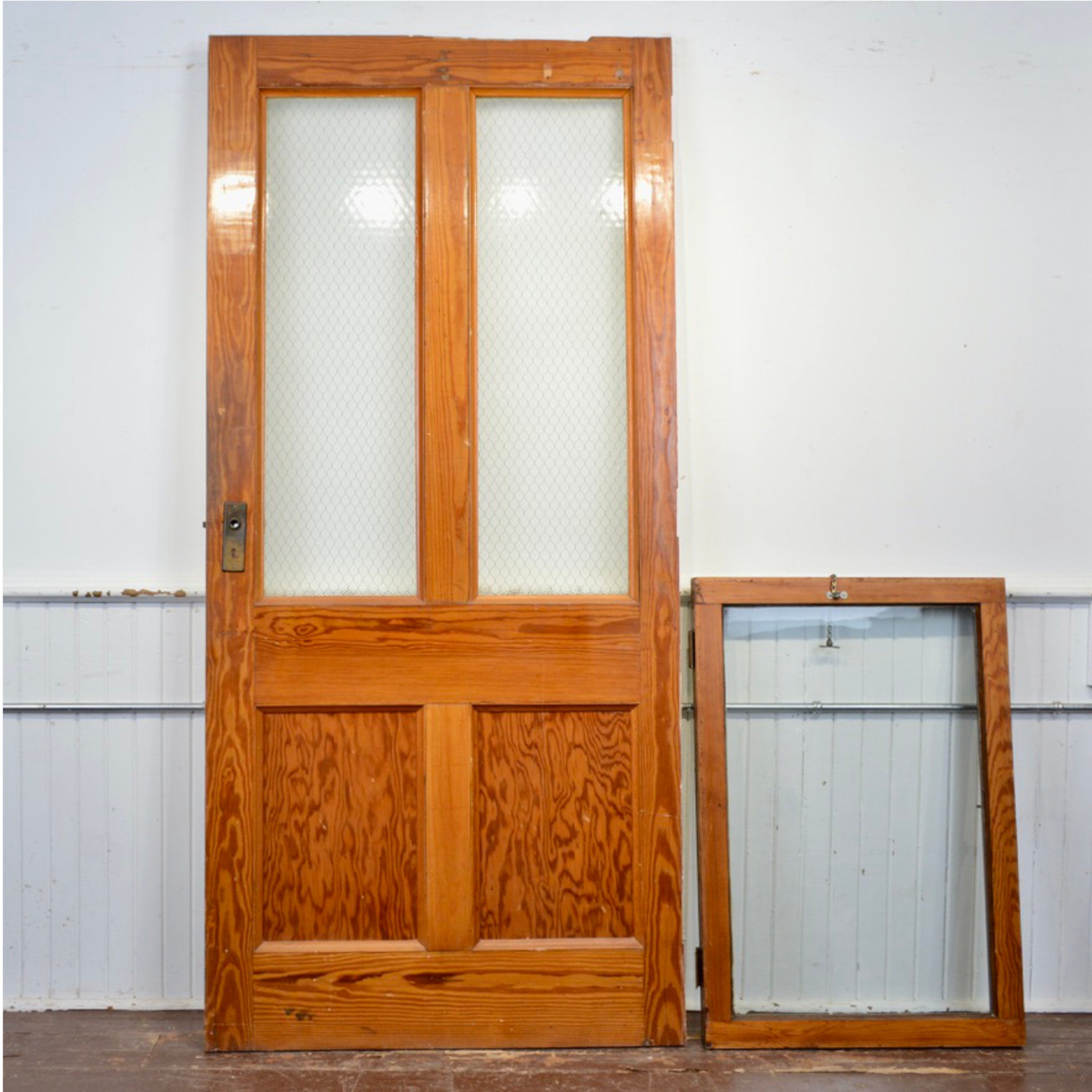 Antique Institutional Door With Transom - Salvage-Garden