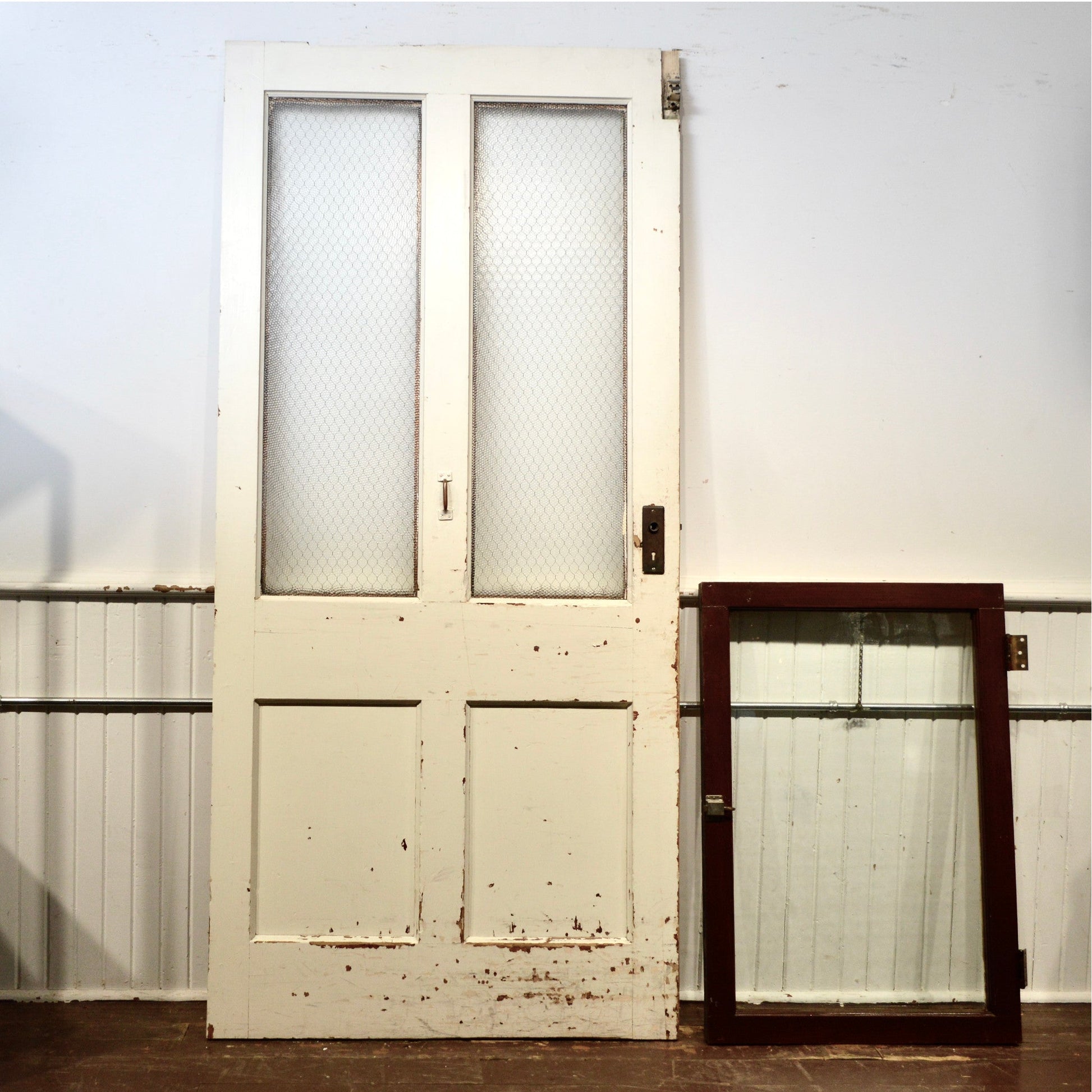 Antique Institutional Door With Transom - Salvage-Garden