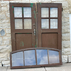 Antique Institutional Doors With Arched Transom Window - Salvage-Garden