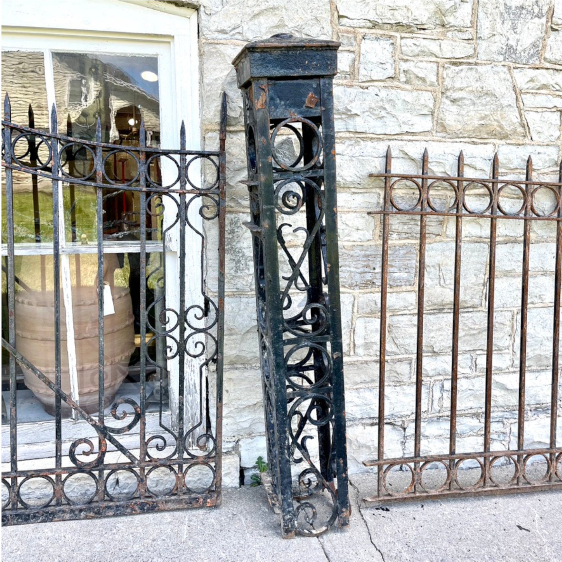 Antique Iron Gates, Fence Sections and 4 Posts - Salvage-Garden