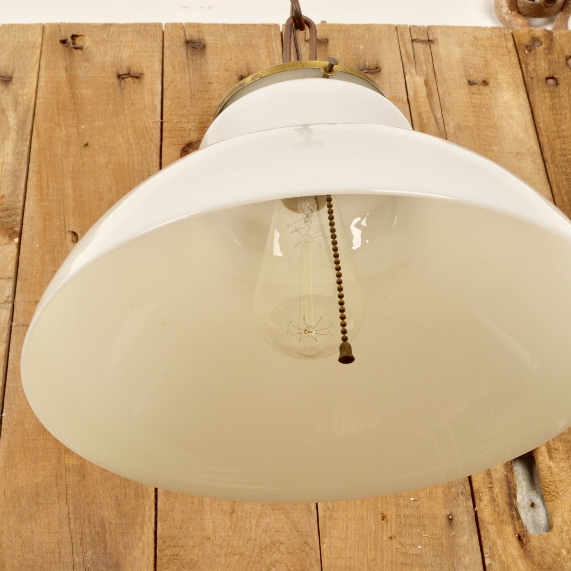 Antique Milk Glass Pendant Light With Brass Fittings - Salvage-Garden