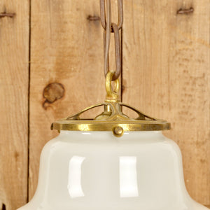 Antique Milk Glass Pendant Light With Brass Fittings - Salvage-Garden