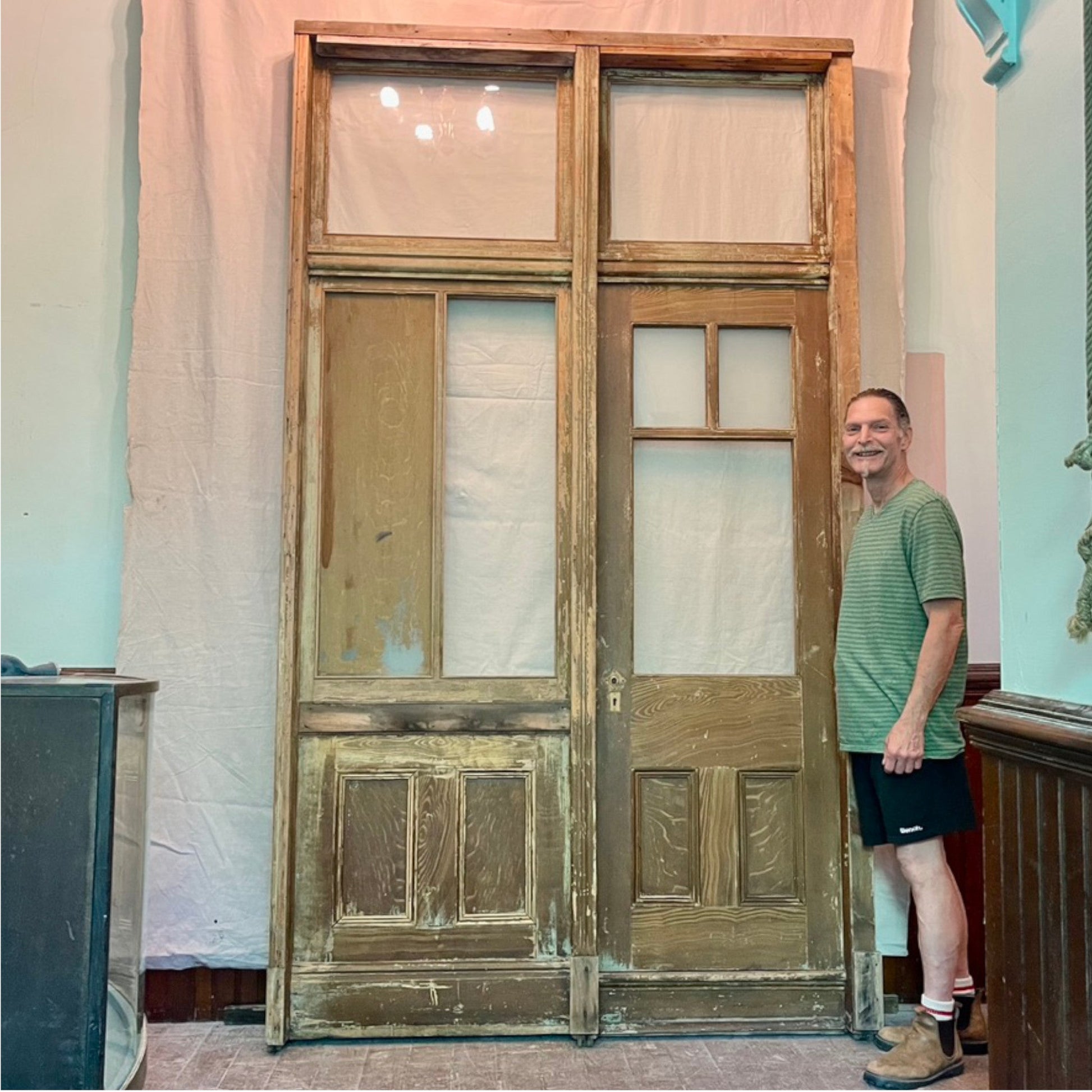 Antique Office Wall With Door And Transom Windows - Salvage-Garden