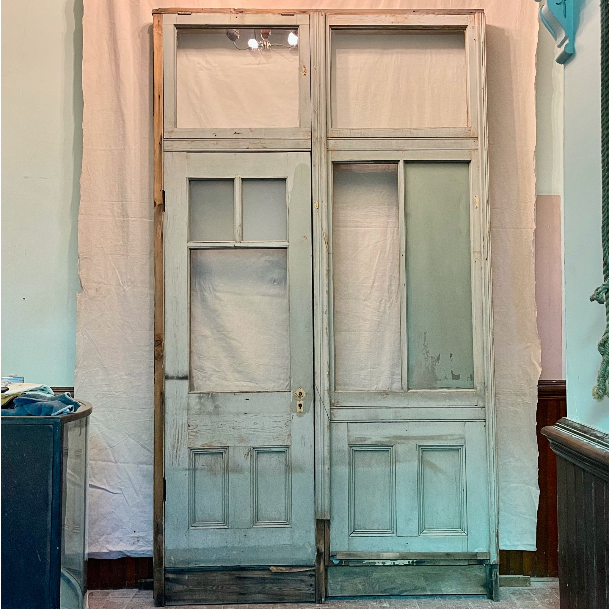 Antique Office Wall With Door And Transom Windows - Salvage-Garden