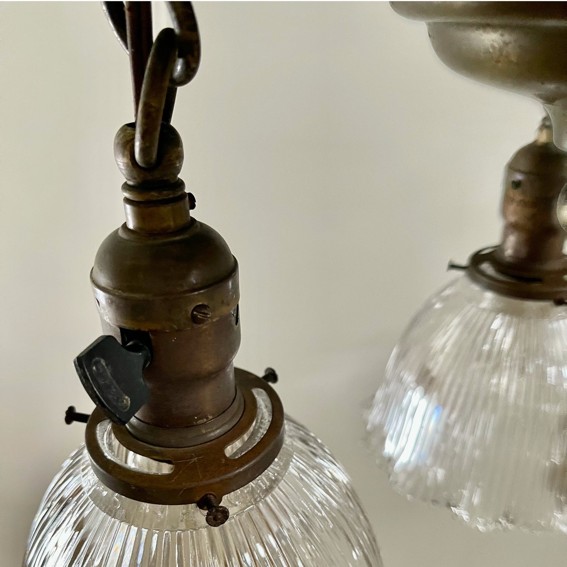 Antique Pan Chandelier With Holophane Shades - Salvage-Garden