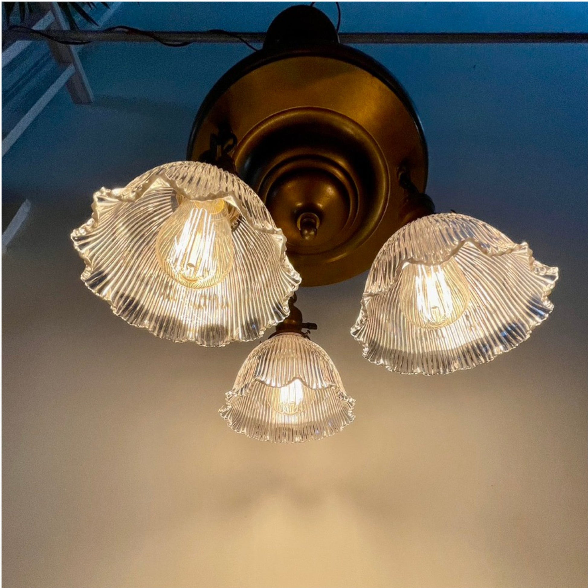 Antique Pan Chandelier With Holophane Shades - Salvage-Garden