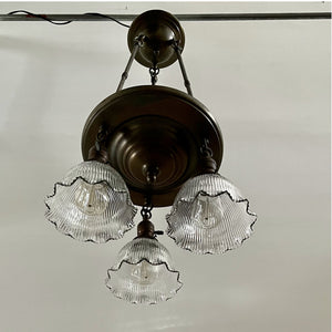 Antique Pan Chandelier With Holophane Shades - Salvage-Garden