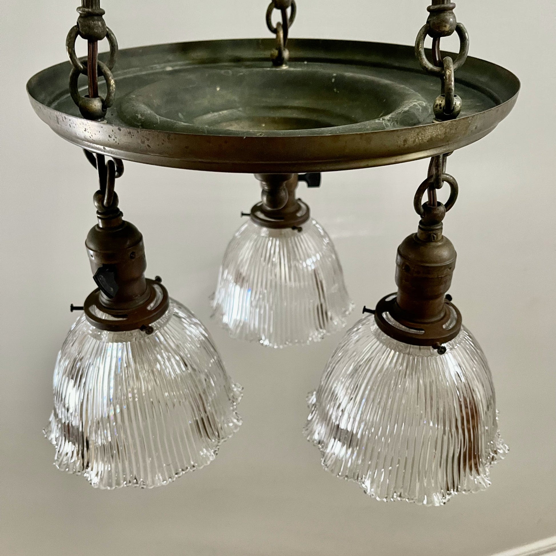 Antique Pan Chandelier With Holophane Shades - Salvage-Garden