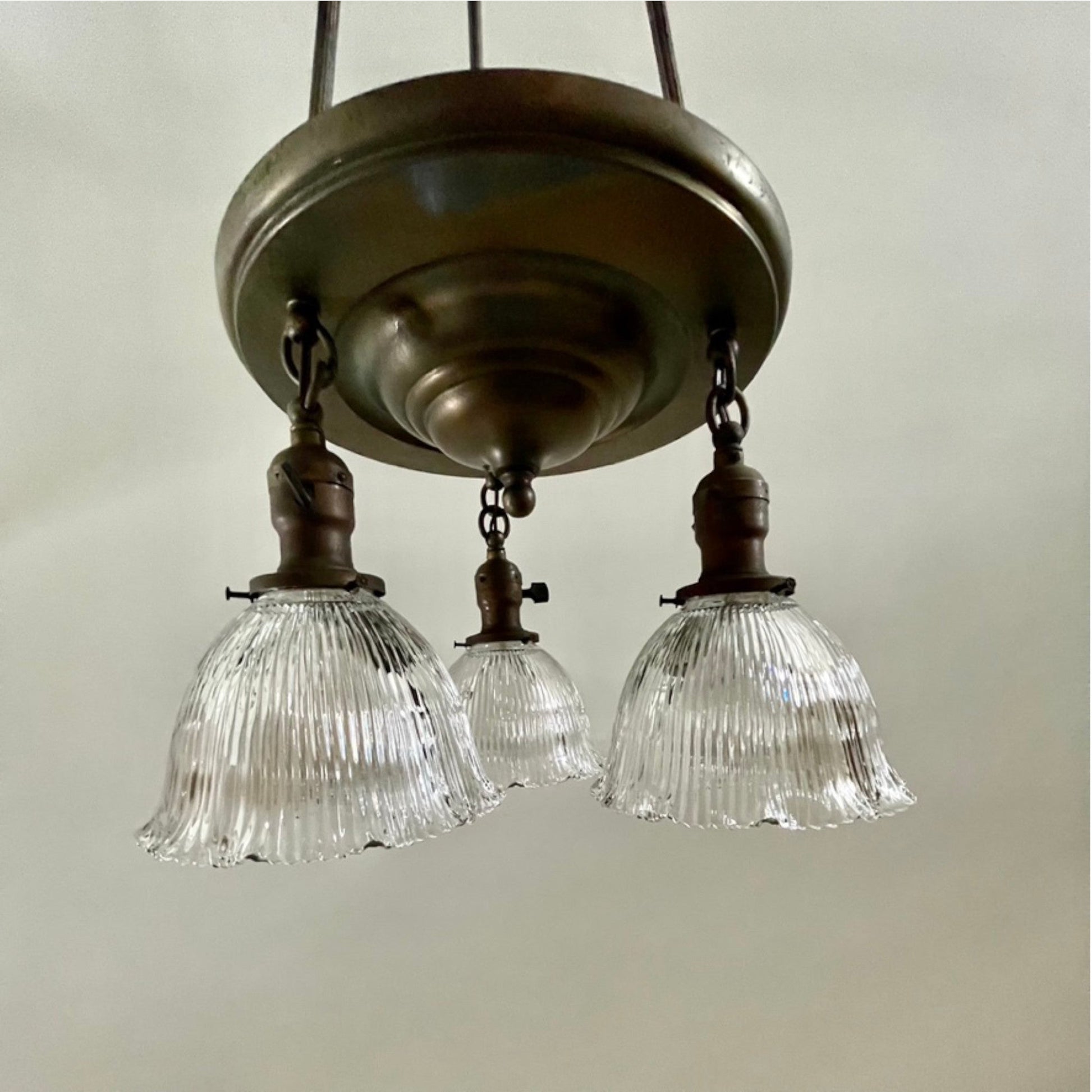 Antique Pan Chandelier With Holophane Shades - Salvage-Garden