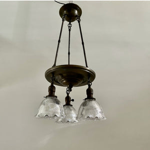 Antique Pan Chandelier With Holophane Shades - Salvage-Garden