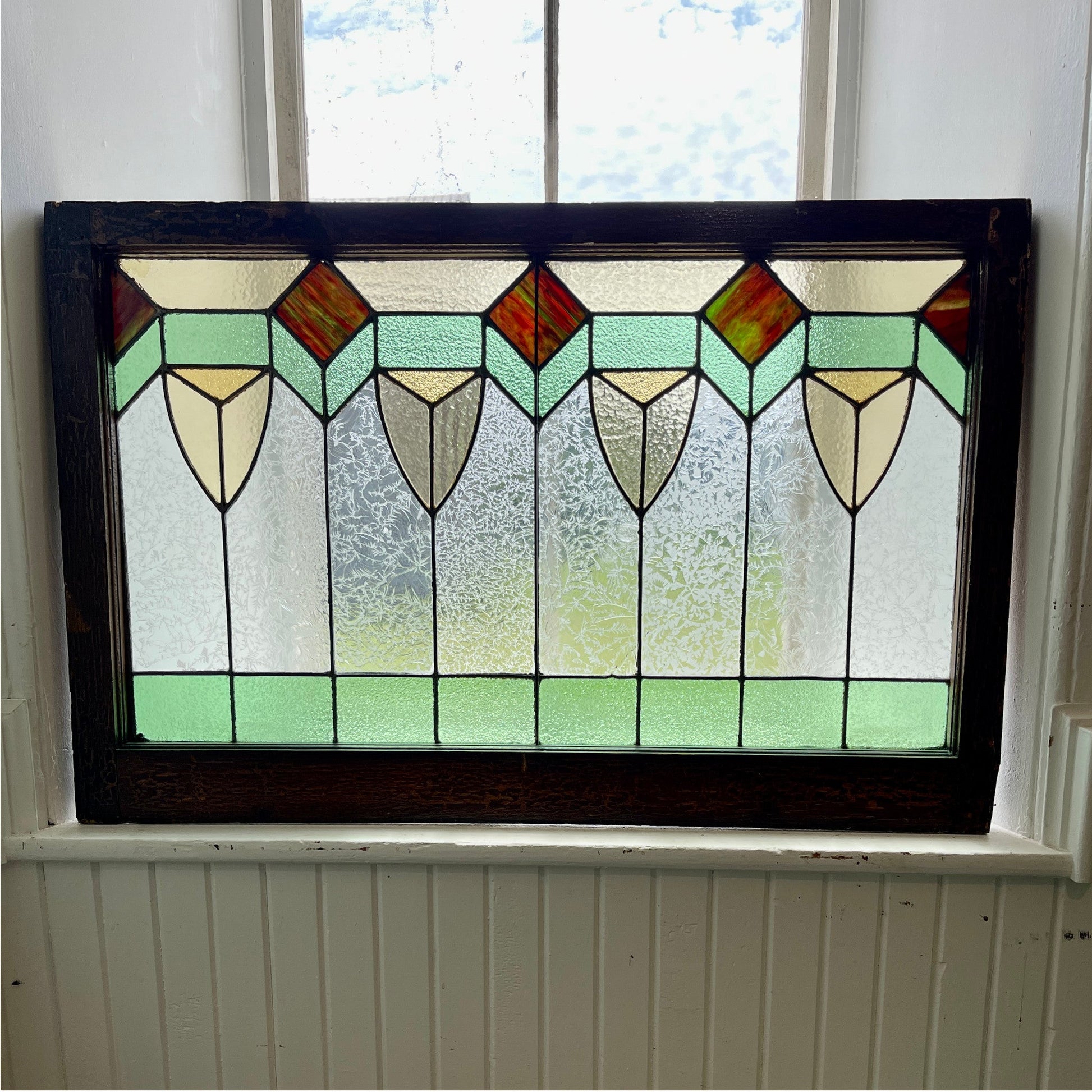 Antique Stained Glass Arts & Crafts Window - Salvage-Garden