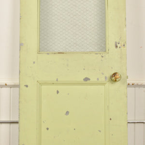 Antique Steel Door With Chicken Wire Privacy Glass Circa 1920 - Salvage-Garden