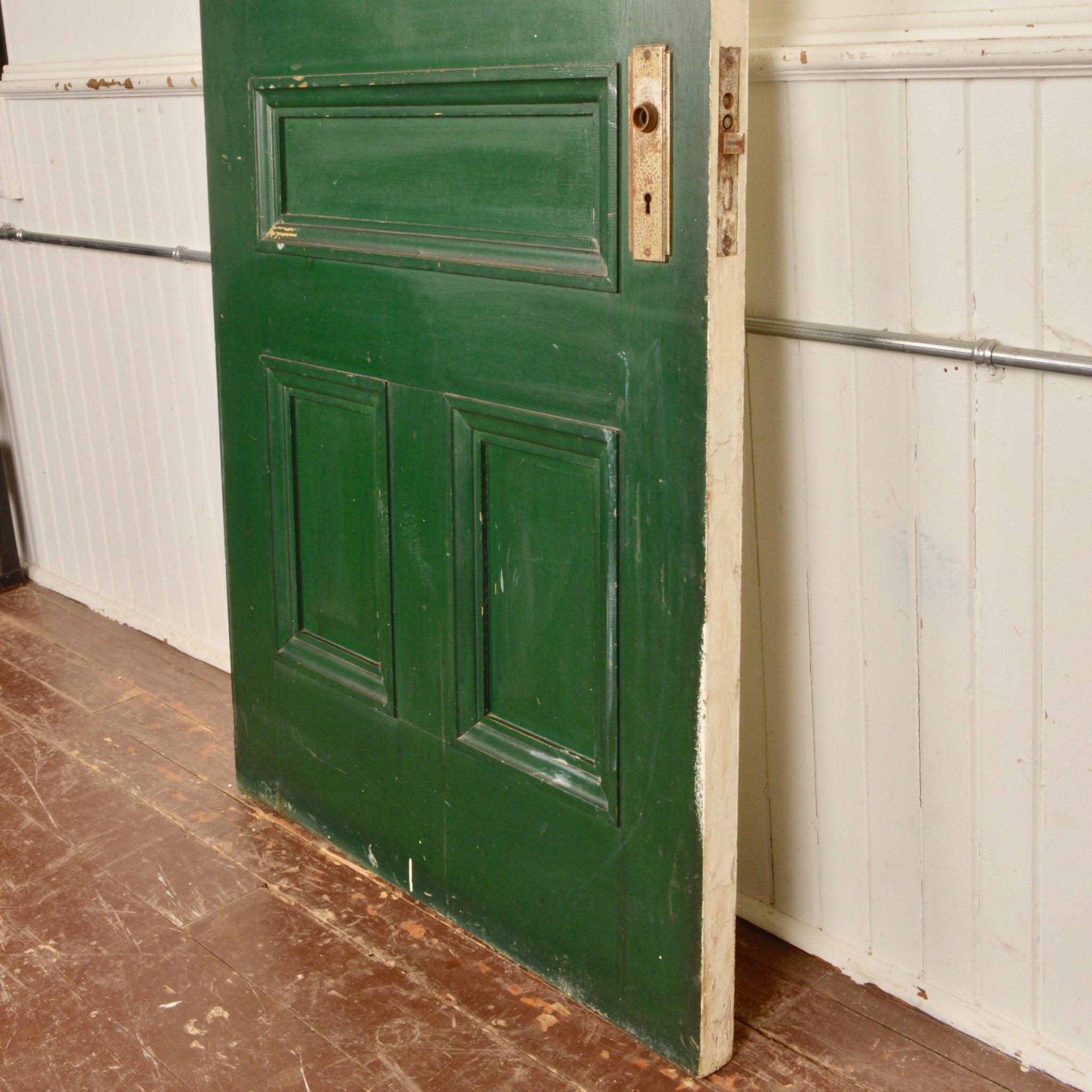 Antique Three Panel Glazed Door In Fraser Green Paint - Salvage-Garden