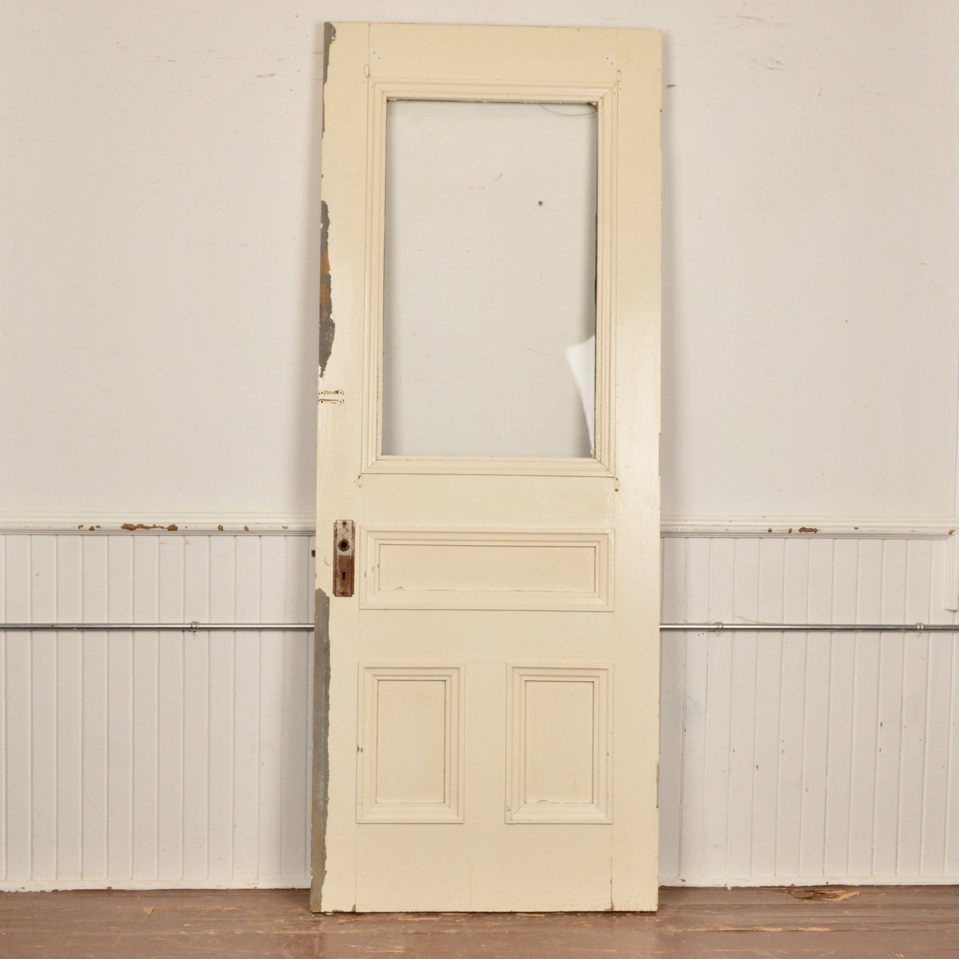 Antique Three Panel Glazed Door In Fraser Green Paint - Salvage-Garden