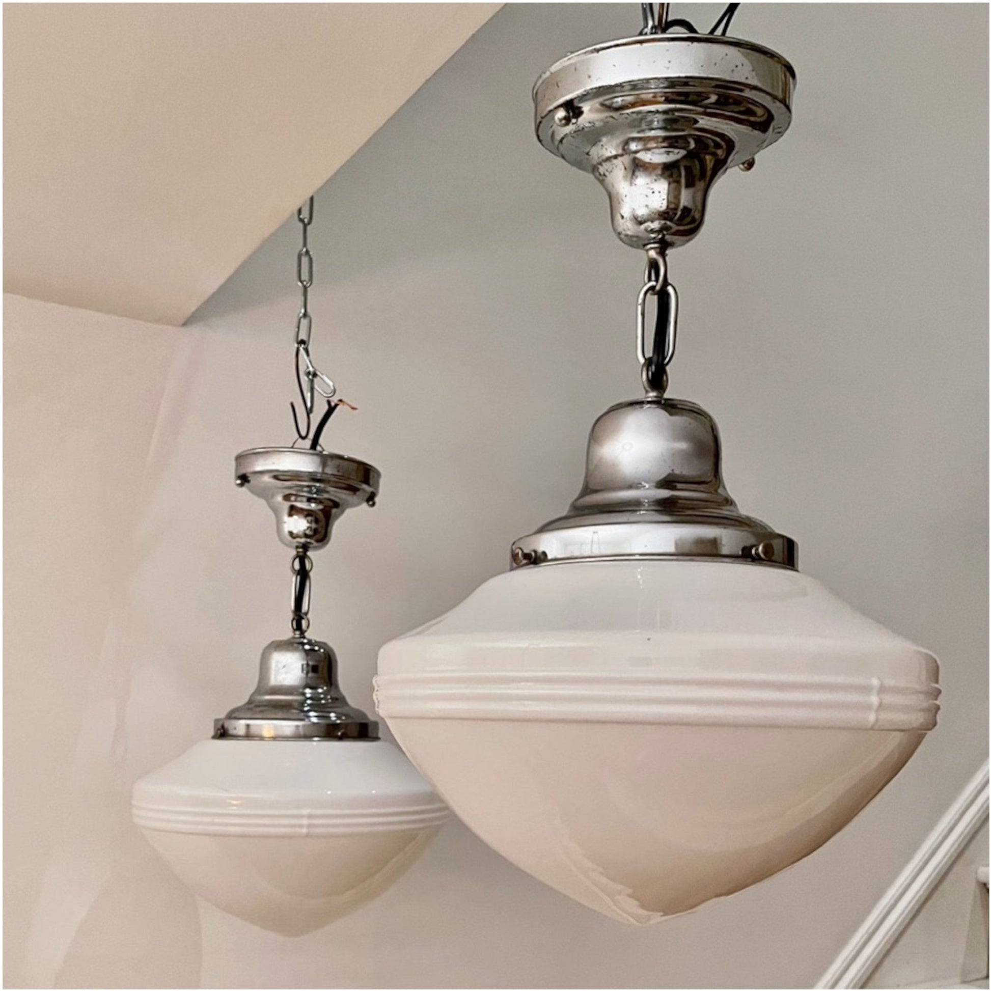 Art Deco Lights With Ribbed Milk Glass Shades - Salvage-Garden