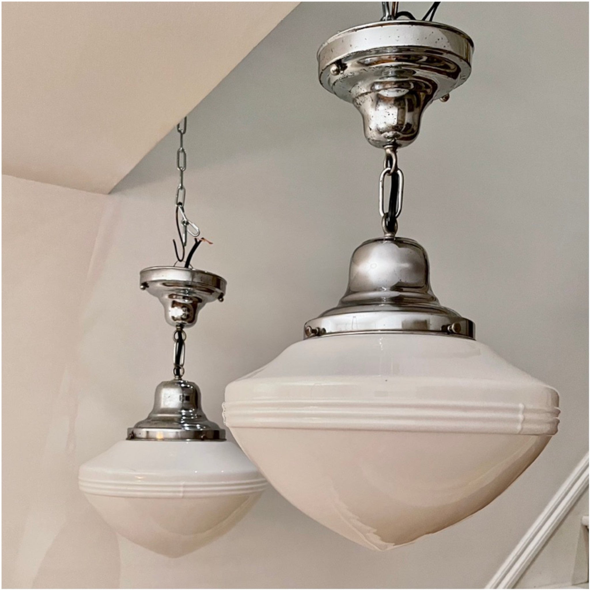 Art Deco Lights With Ribbed Milk Glass Shades - Salvage-Garden